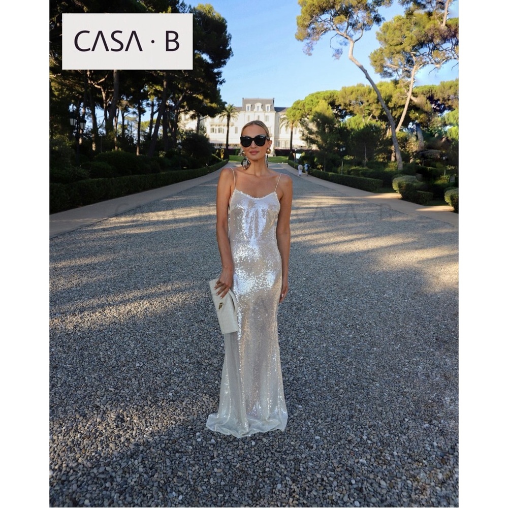 NEW💫CASA B| Lumière Pearl White Sequin Semi Sheer Maxi dress gown - Picture 6 of 9